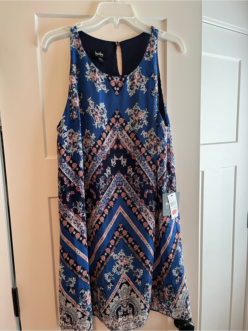 By&By Navy Floral Chevron Swing Dress